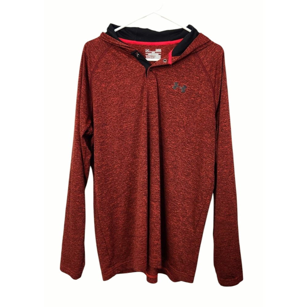 Under Armour Mens L Hoodie Popover‎ Long Sleeve Red Heat Gear Loose Fit Pullover